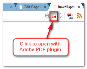 To use the Adobe plugin, click the red PDF button that shows up in the Chrome address bar.