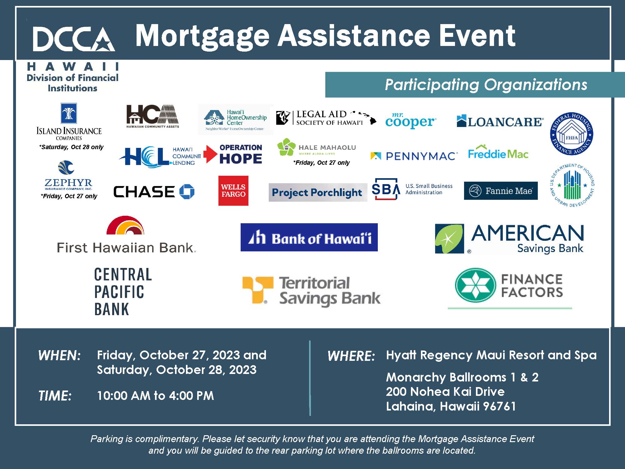 Financial Institutions Mortgage Assistance Event Oct 27 & 28, 2023